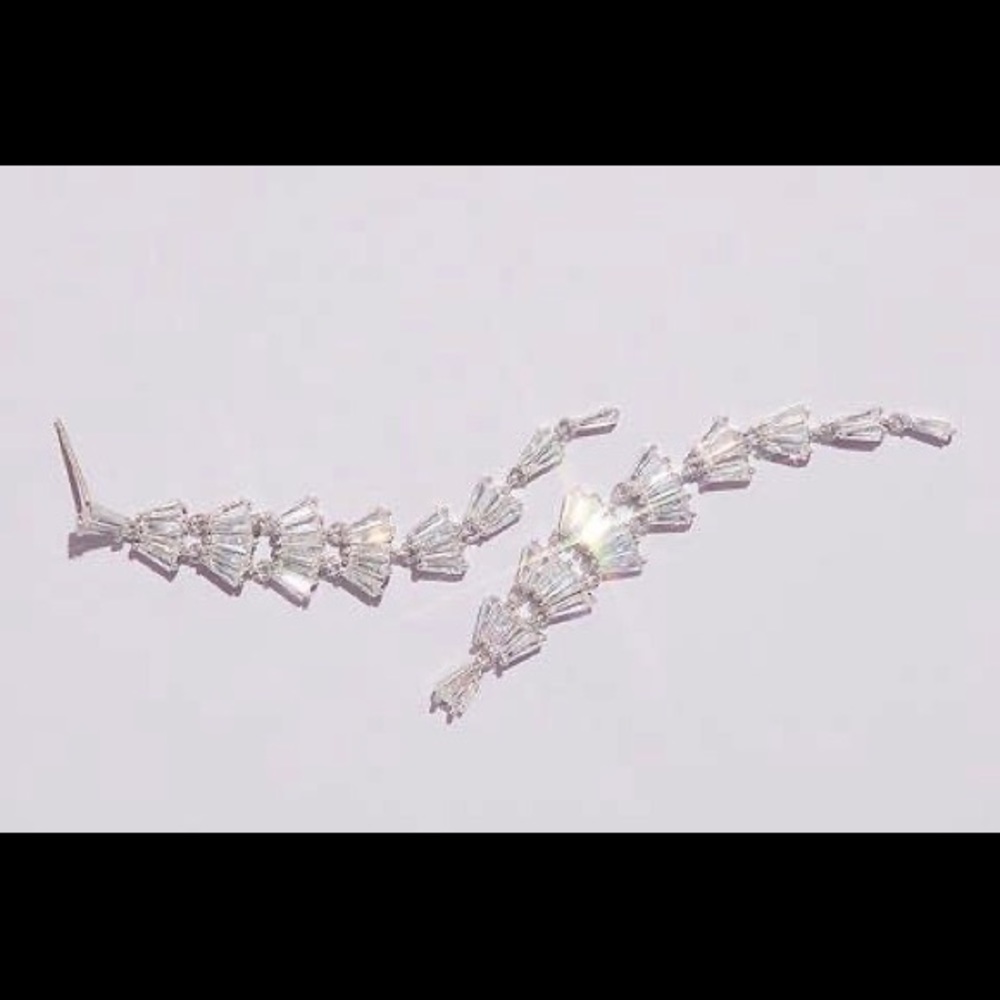 David’s Bridal Baguette Fan Drop Earrings Crystal